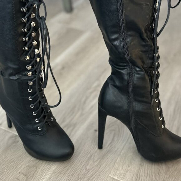 Black Stiletto boots - laced side zipper -Never worn size 9 - Picture 4 of 4